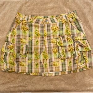Collina Strada yellow boxer plaid mini cargo skirt size M